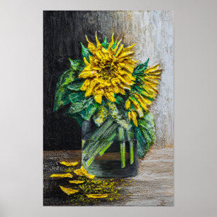 Poster Peinture acrylique nature morte de tournesols