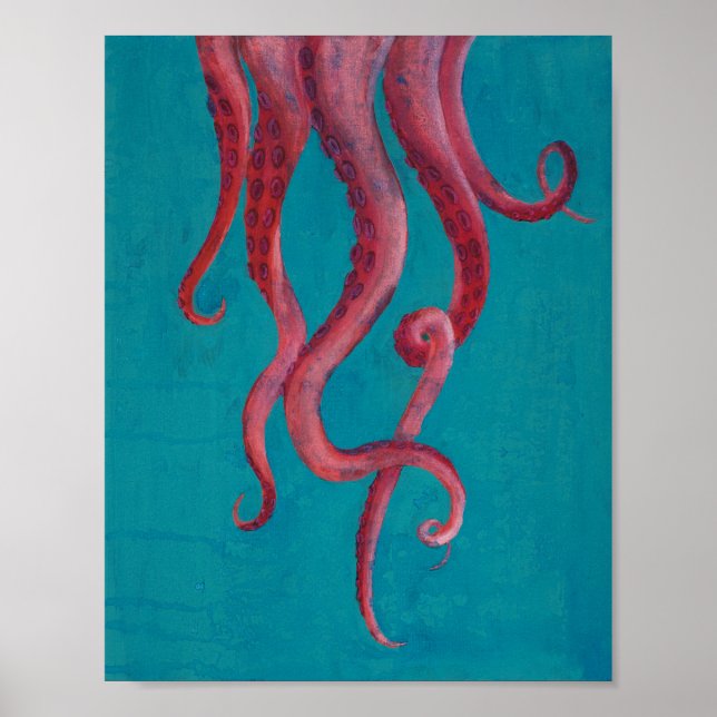 Poster Peinture Acrylique Tentacles De Pieuvre Ros (Devant)