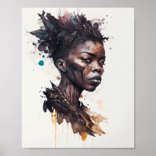 Poster Peinture aquarelle, Belles femmes de la tribu afri