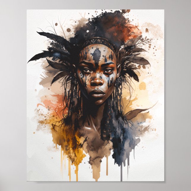 Poster Peinture aquarelle, Belles femmes de la tribu afri (Devant)