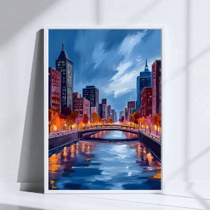 Poster Peinture aquarelle d'art de nuits de ville