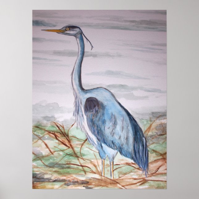 Poster Peinture aquarelle de Blue Heron (Devant)
