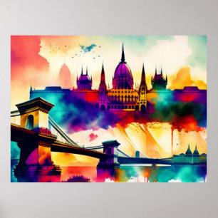 Poster Peinture aquarelle de Budapest