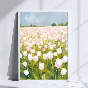 Poster Peinture aquarelle de champ de fleurs de tulipes b