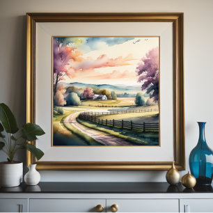 Poster Peinture aquarelle de la ferme