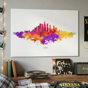 Poster Peinture aquarelle de la skyline de Chicago sur fo