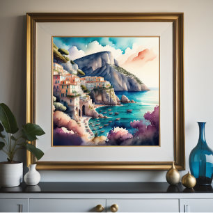 Poster Peinture aquarelle de la ville méditerranéenne eur