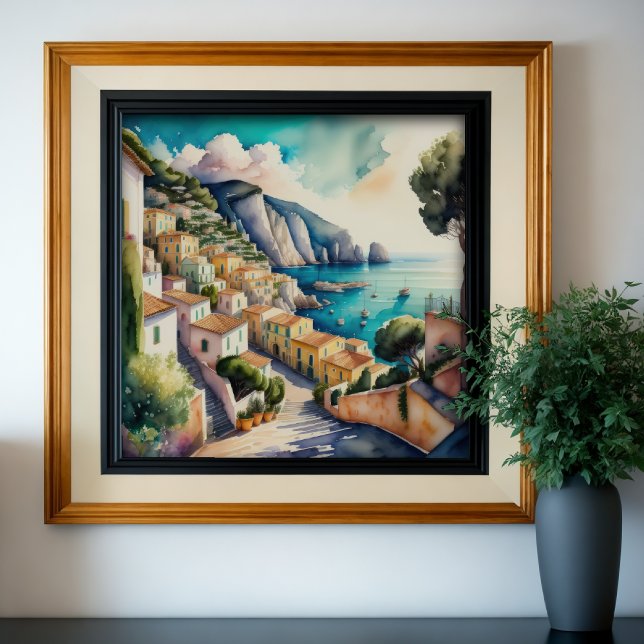 Poster Peinture aquarelle de la ville méditerranéenne eur (Créateur téléchargé)