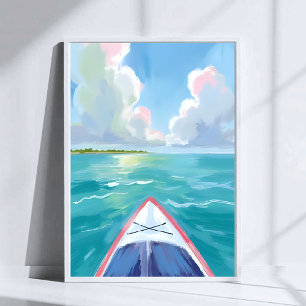 Poster Peinture aquarelle de lac de kayak