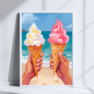 Poster Peinture aquarelle de l'océan de la plage de crème