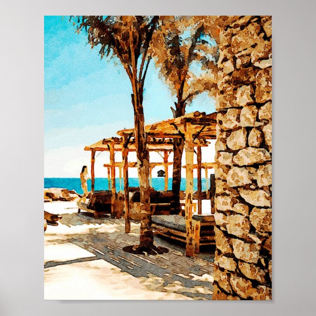 Poster Peinture aquarelle de Mykonos Beach (Devant)