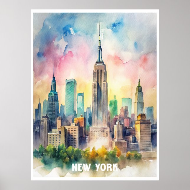 Poster Peinture aquarelle de New York (Devant)