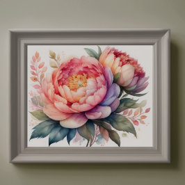 Poster Peinture aquarelle des pivoines II