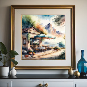 Poster Peinture aquarelle du Café européen rural