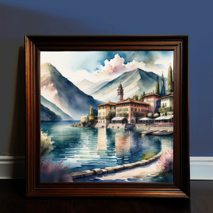 Poster Peinture aquarelle du lac de Côme