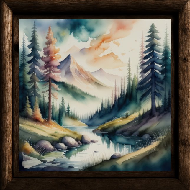 Poster Peinture aquarelle du paysage montagnard (Créateur téléchargé)