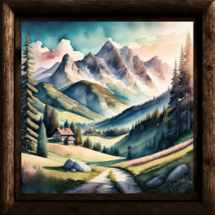 Poster Peinture aquarelle du paysage montagnard