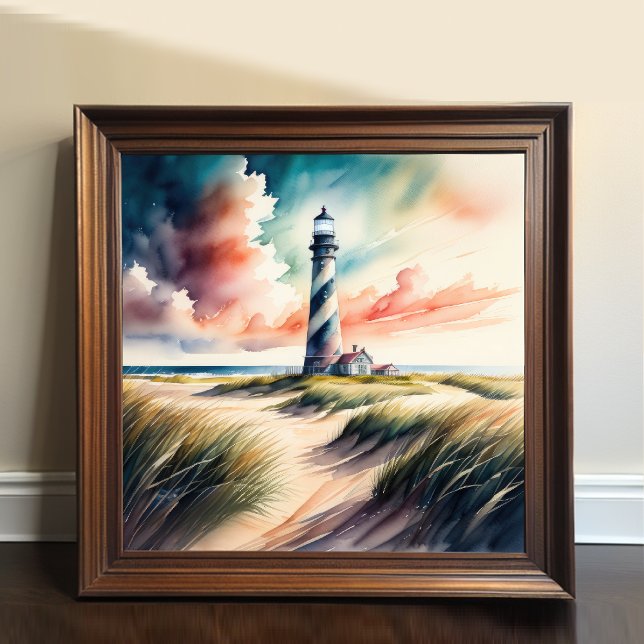 Poster Peinture aquarelle du phare noir blanc (Créateur téléchargé)