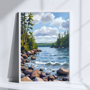 Poster Peinture aquarelle du rivage du lac Tahoe tranquil