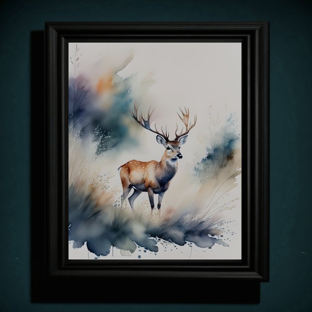 Poster Peinture aquarelle d'un cerf 5:4 (Créateur téléchargé)