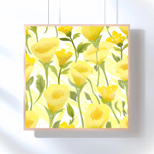 Poster Peinture aquarelle florale jaune