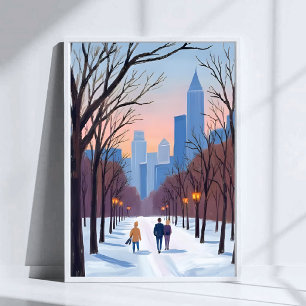 Poster Peinture aquarelle hivernale de Boston Common
