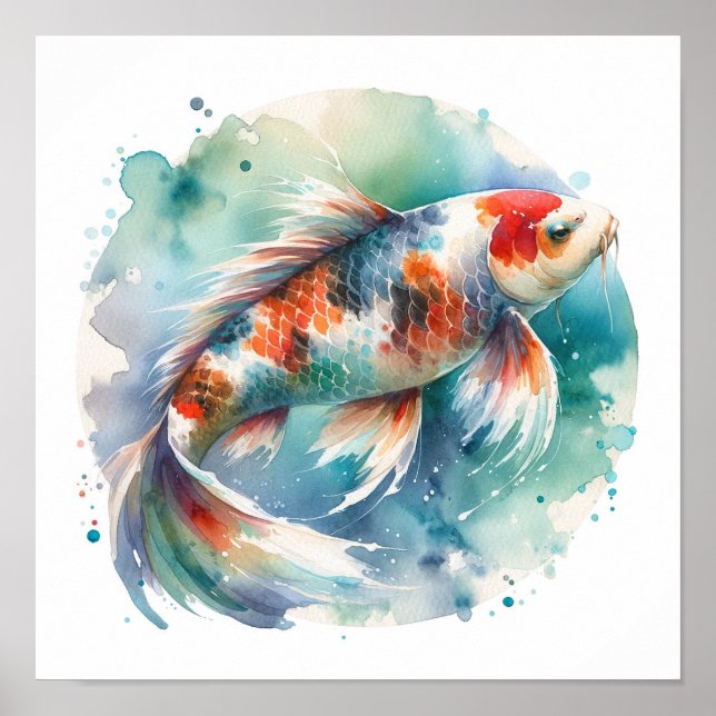 Poster Peinture aquarelle Koi Fish Art (Devant)
