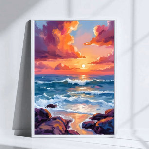 Poster Peinture aquarelle pastel du coucher de soleil sur