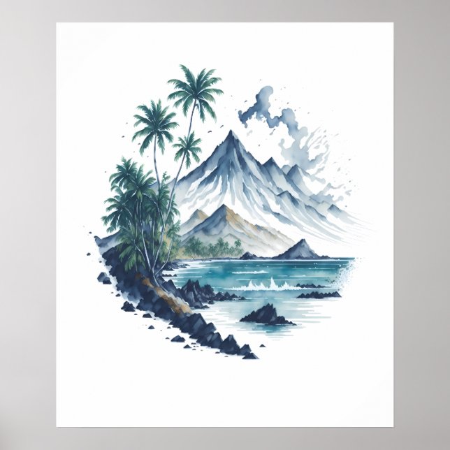 Poster Peinture aquarelle Tropical Paradise (Devant)