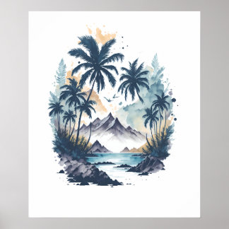 Poster Peinture aquarelle Tropical Paradise