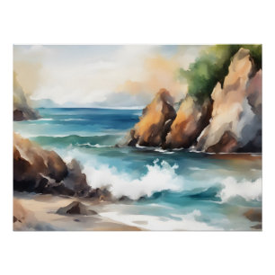 Poster Peinture Arrière - plan d'aquarelle Seashore Art D