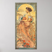 Peinture Art Nouveau de l'été par Alphonse Mucha