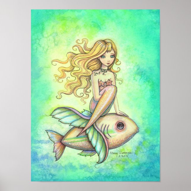 Poster Peinture artistique de fantaisie de sirène mignonn (Devant)