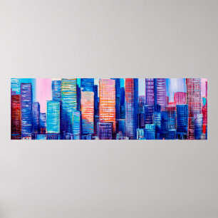 Poster Peinture artistique de gratte-ciel. Style Abstrait