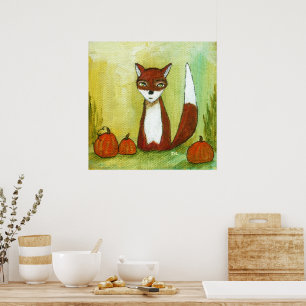 Poster Peinture artistique renard fantaisiste de la forêt