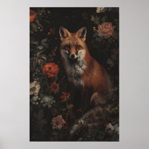 Poster Peinture artistique renard roux Forêt sombre, Cott