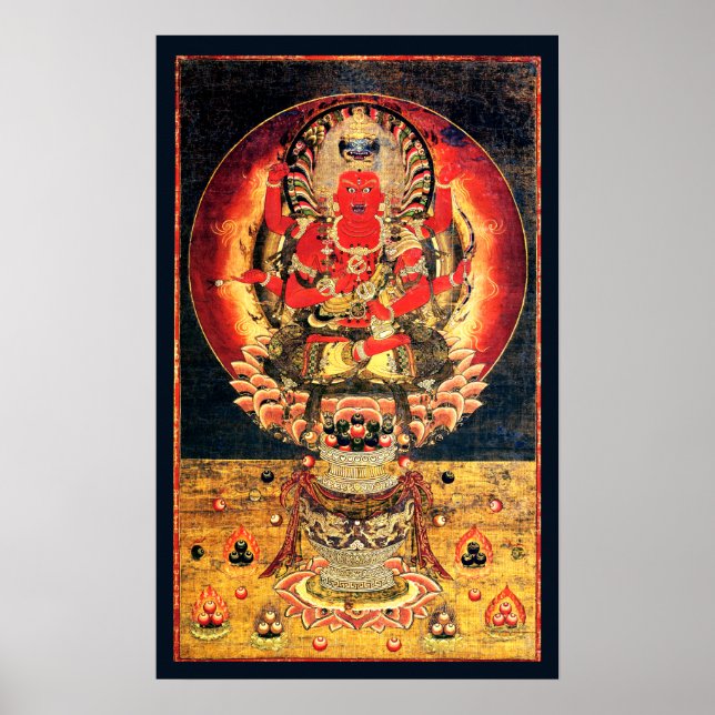 Poster Peinture bouddhiste Aizen Myoo du 14ème siècle (Devant)