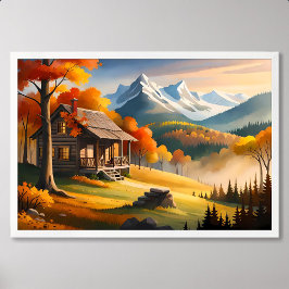 Poster Peinture cabine : Harmonie forestière et montagne 