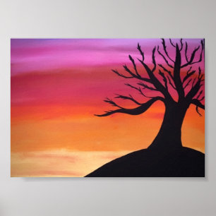 Poster Peinture calme au coucher du soleil avec arbre