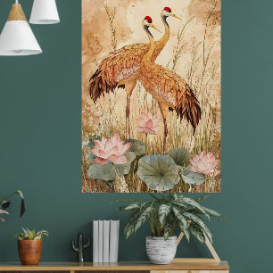 Poster peinture chinoise traditionnelle de style "fleurs 