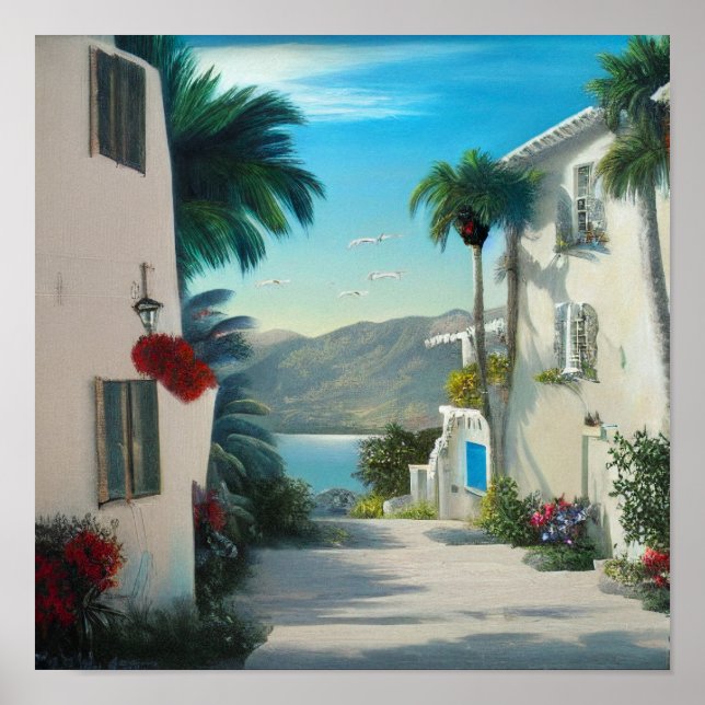 Poster Peinture Cityscape en bord de mer (Devant)