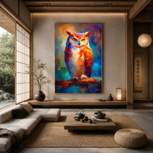 Poster Peinture colorée de chouette impressionniste faune