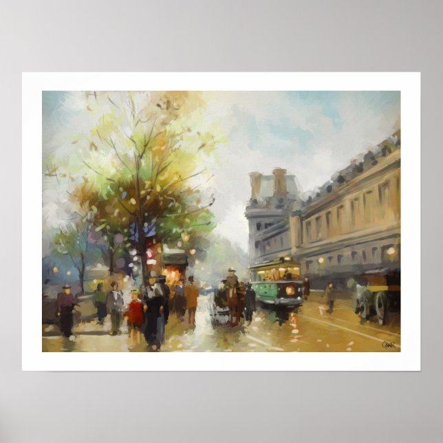 Poster Peinture d'aquarelle à Paris le jour de la pluie (Devant)
