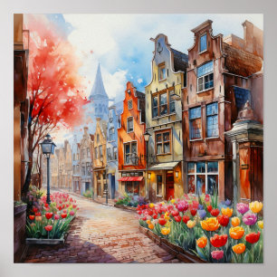 Poster Peinture d'aquarelle Amsterdam Pays-Bas