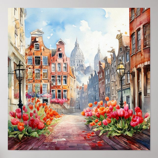 Poster Peinture d'aquarelle Amsterdam Pays-Bas (Devant)