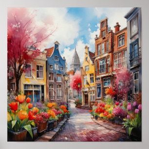 Poster Peinture d'aquarelle Amsterdam Pays-Bas