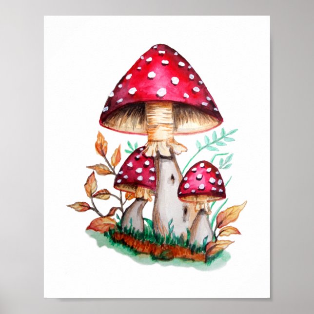 Poster Peinture d'aquarelle botanique des champignons sau (Devant)