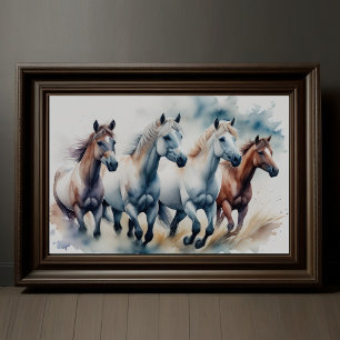 Poster Peinture d'aquarelle Chevaux sauvages
