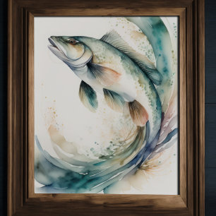 Poster Peinture d'aquarelle de l'éclaboussure de poisson