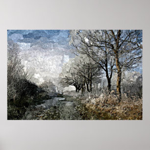 Poster Peinture d'aquarelle de paysage d'arbres de bayou